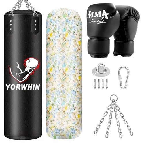 Filled Punching Bag for Adults, 4FT Boxing Bag with Sponge Filler & Gloves | PU Leather Hanging Punching Bag, Heavy Kicking Bag Boxing Equipment for MMA Training Karate Kickboxing - style: Boxing Arms