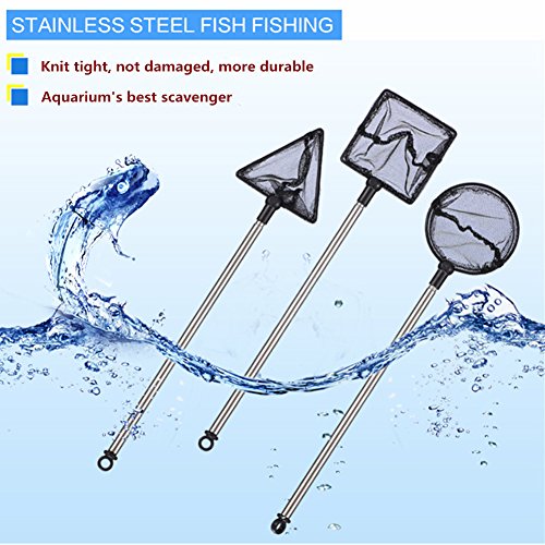 TOPINCN Fishing Landing Net, Round, Triangle (Optional), Compact, Adjustable, Telescopic Folding Handle, Stainless Steel, Approx. 16cm - 44cm, Ideal for Aquarium Fishbowl Fishes Shrimps - color: Round
