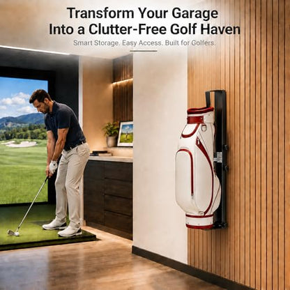 150LBS Wall Mount Golf Bag Storage StandOrganizer Rack for Garage | 13-14 Gauge Steel Golf Bag Rack, Adjustable Height, Foldable Star Lock, Fits Stand/Cart/Travel Bags, Basement & Home Use
