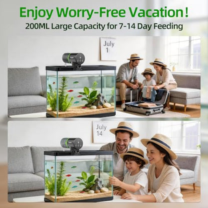 Automatic Fish Feeder for Aquarium: 3 Timers & One-Touch Easy Setup - 7-14 Day Supply with 200ML Food Dispenser - Worry-Free Vacation Feeding for Betta Turtle Tank - size: FS-069
