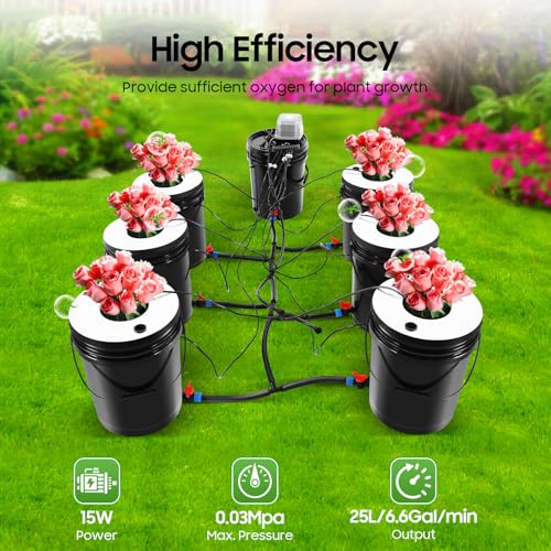 Hydroponics Grow System with Top Drip Kit, 20L/5.28Gal Deep Water Culture, Recirculating Drip Garden Systems with Multi-Purpose Trachea and Air Pump, 6 Hydroponic Tanks