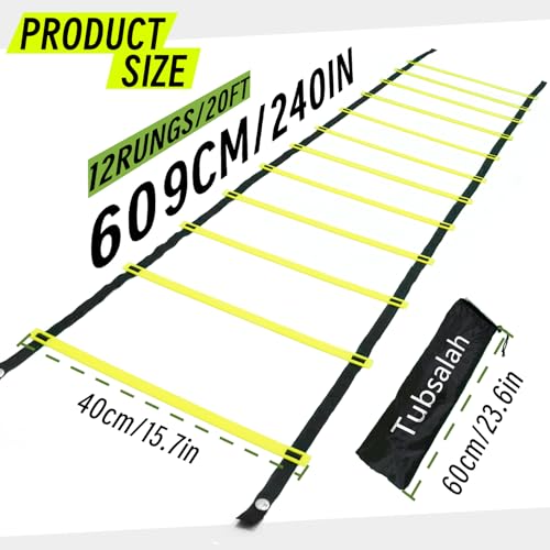 20ft Adjustable Agility Ladder with Carry Bag | Speed Ladder for Football Soccer Basketball Training Equipment , Footwork Drills, Speed Training, 2 Pack