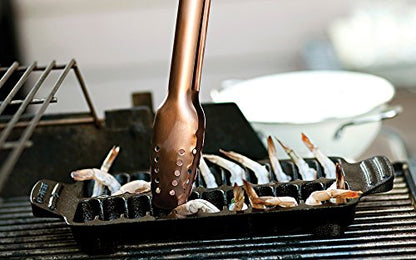 Outset Shrimp Cast Iron Grill and Serving Pan, Black, 22 Grilled Shrimp Capacity - color: Black, size: 22 Shrimp Capacity