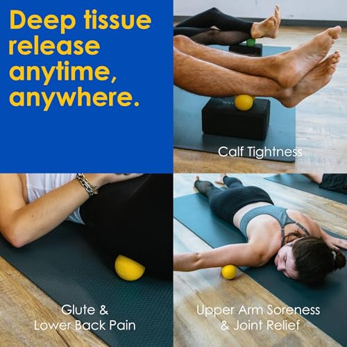 2-in-1 Soft Peanut & Lacrosse Ball Roller | Deep Tissue Massage Tool for Fascia, Plantar Fasciitis, Hips & Back | Mobility & Recovery Roller | Compact, Travel-Friendly, Pilates & Therapy Ready - color: Yellow