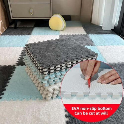 12Pcs Interlocking Carpet Tiles, Plush Interlocking Anti Slip EVA Foam Jigsaw Floor Tiles, for Home Kids Room Playroom, 30x30cm (Q) - color: Q