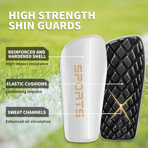 LPONJAR Soccer Shin Guards for Kids Youth Adults - color: White, size: Large ( 4'11" - 5'7" Tall )