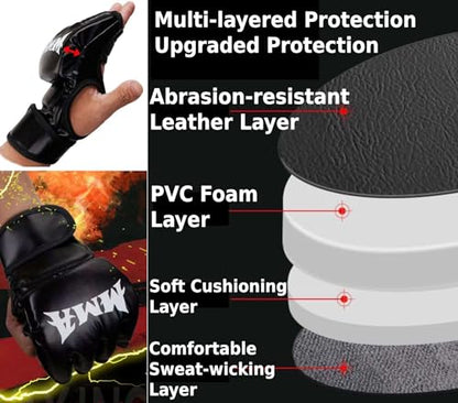 MMA Gloves Grappling Sparring, Mixed Martial Arts Mitts Men Women Boxing Gloves, Combat Sports Training, Muay Thai, Kickboxing, Open Palm Training Gloves for Grappling - color: Black