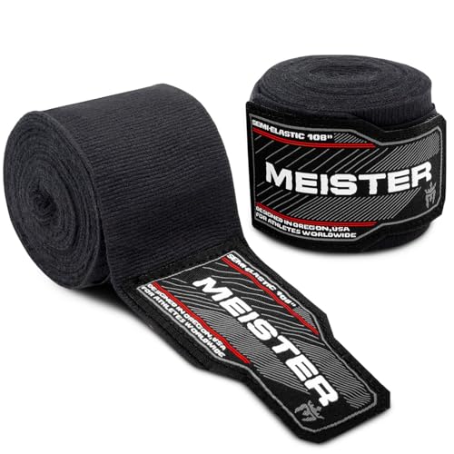 Meister Junior 108" Semi-Elastic Hand Wraps for MMA & Boxing (Pair) | Premium cotton/spandex blend, sized for kids, women and smaller hands for boxing, MMA and Muay Thai - color: Black