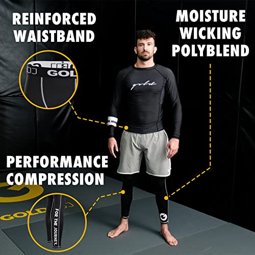 Gold BJJ Jiu Jitsu Spats - Base Layer for Gi and No-Gi Grappling - Martial Arts Pants - color: Black (Full Length), size: Large