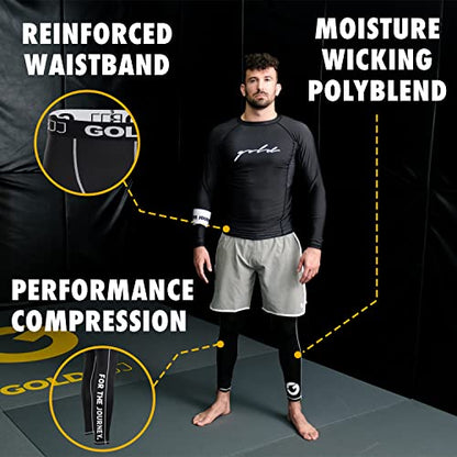 Gold BJJ Jiu Jitsu Spats - Base Layer for Gi and No-Gi Grappling - Martial Arts Pants - color: Black (Full Length), size: X-Small
