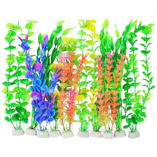 AQUANEAT Artificial Fish Tank Plants, Plastic Aquarium Accessories, Multi Color Fake Decorations, 10packs - color: Multi Color