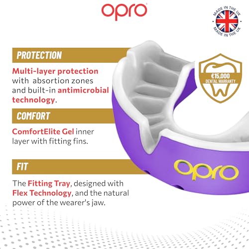 OPRO Gold Level Moldable Mouth Guard, Premium Fit (Purple/Pearl) Adult/Kids - color: Purple/Pearl, size: Youth (Under Age 10)