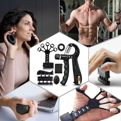 Hand Grip Strengthener Kit 5 Pack Adjustable Finger Forearm Hand Exerciser