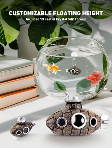 2.1 in Mini Floating Submarine Fish Tank Decoration, Safe Resin Aquarium Decoration for Betta Toys, Cichlid, Goldfish, Shrimps and Hermit Crabs, Cute Retro Underwater Fish Tank Accessories - size: 2.1'' Mini Floating Submarine