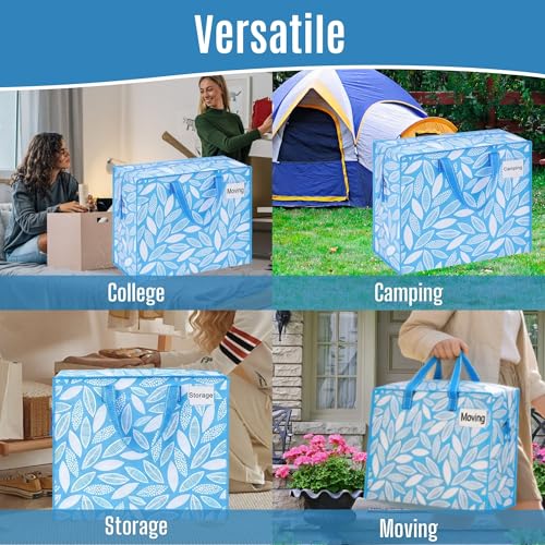 VENO 4 Pack Heavy Duty Moving Bags, Storage Bags, Packing Supplies, Top Zipper, Storage Totes for Camping, Clothes, Bedding, Comforters, Pillows (13 Gallon,Spring Breeze, 4 Pack)