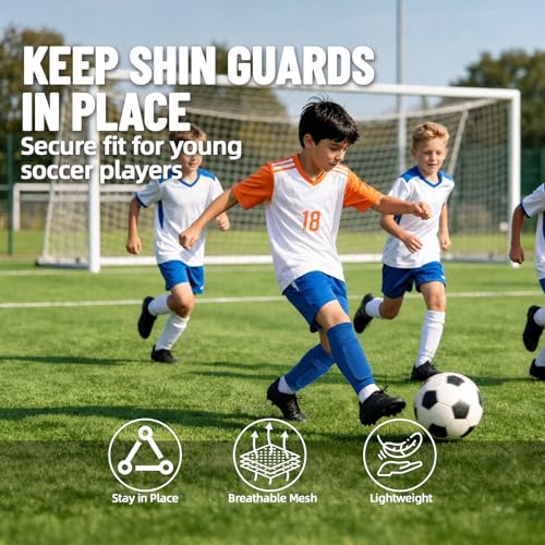 Shin Guard Sleeves 2 Pairs, Soccer Sleeves for Kids & Youth Ages 3-15 - color: Blue, size: M (3'10''-4'5''/6-9Y)