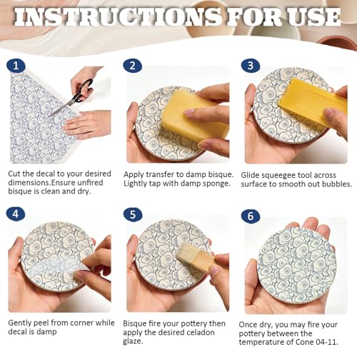 PLIGREAT 5 Pcs Cloud Underglaze Transfer for Pottery, 20.5x14.6in Ceramic Clay Transfer Paper Japanese Style Ceramic Tile Decals Blue Under Glaze Transfers for DIY Handicraft Supplies - style: Cloud