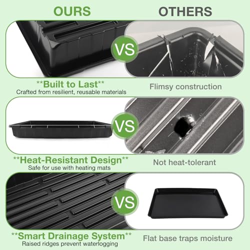 10 Pack 1020 Seed Starting Trays with 12 Hemp Grow Mats - Extra Thick Microgreens Growing Kit, 21 x 11 x 2.5 Inch Plant Trays with Hydroponic Grow Pads for Wheatgrass, Sprouts, Organic Gardening - size: 20in-10P with 12 Mats