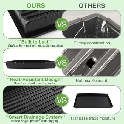 10 Pack 1020 Seed Starting Trays with 12 Hemp Grow Mats - Extra Thick Microgreens Growing Kit, 21 x 11 x 2.5 Inch Plant Trays with Hydroponic Grow Pads for Wheatgrass, Sprouts, Organic Gardening - size: 20in-10P with 12 Mats