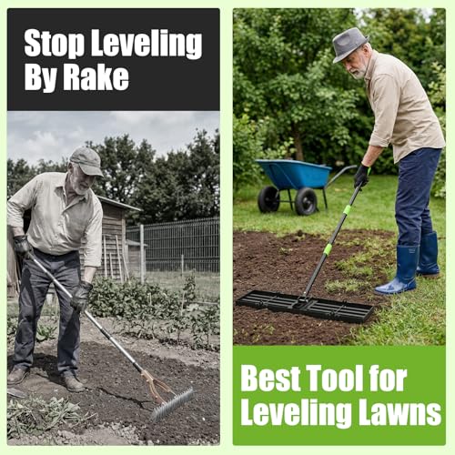 GARDTECH 36×10 Anti-Flip Lawn Leveling Rake,76” Adjustable Handle | Heavy Duty Stainless Steel,2mm Plate, for Topdressing, Sandbox, Garden Beds, Lawn Repair,Dog Spots - size: 36''x10''
