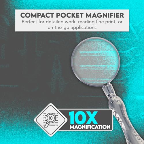 SE 10x Metal Handheld Magnifier with 1-Inch Glass Lens - Compact, Durable, Includes Cloth Storage Pouch - MI1404S