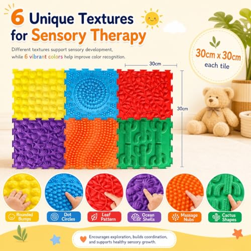 edusense TPU Sensory Floor Mats - Textured Tactile Tiles for Kids - color: Classical