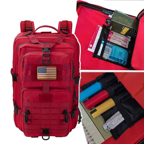 Hannibal Tactical MOLLE Assault Backpack, Tactical Backpack Military Army Camping Rucksack - color: Red