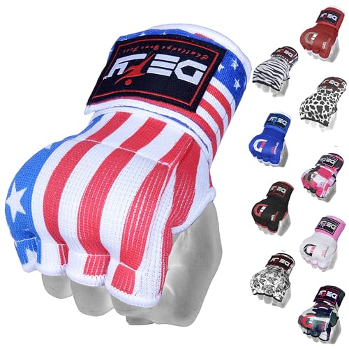DEFY Padded Inner Gloves Quick 75cm Long Strap – Inner Boxing Gloves Gel Padded Knuckle Protection – Elasticated Boxing Hand Wraps for MMA Muay Thai Kickboxing Martial Arts Pair - color: US Flag, size: X-Large