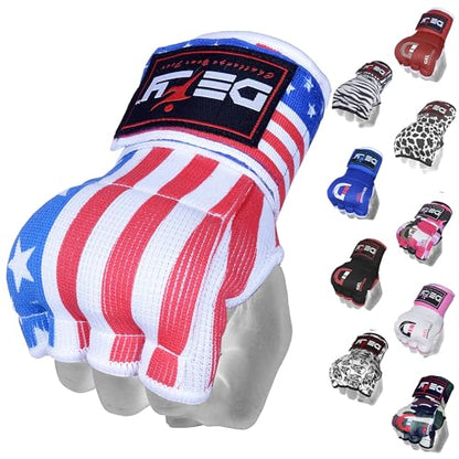 DEFY Padded Inner Gloves Quick 75cm Long Strap – Inner Boxing Gloves Gel Padded Knuckle Protection – Elasticated Boxing Hand Wraps for MMA Muay Thai Kickboxing Martial Arts Pair - color: US Flag, size: X-Large
