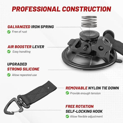 RED WOLF Heavy Duty 90MM Suction Cup Anchor Tie Down with Rotatable Hanging Hook Hold up to 100 LBs/45.36KG Each for Outdoor Camping Tarp Car Window Ceiling Awning RV Board Boat Vehicle Glass Surfing - size: 90MM Suction Cup