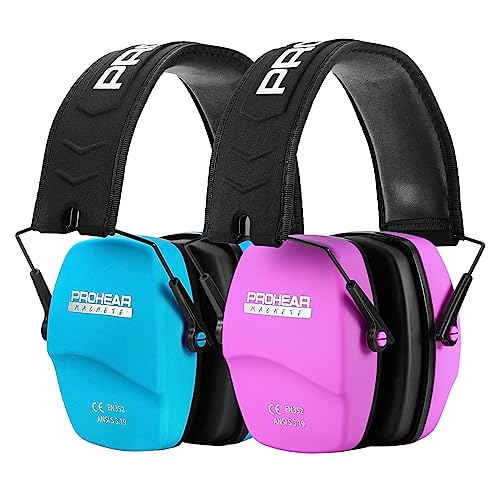 PROHEAR 016 Shooting Ear Protection Earmuffs 2 Pack, NRR 26dB for Gun Range, Hunting -Blue+Pink - color: Blue+pink