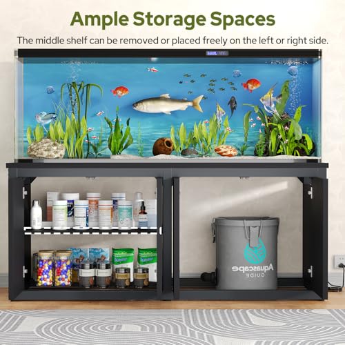 knoworld 180-200 Gallon Fish Tank Stand with Built-in Power Outlet, 71.6" L x 23.6" W Heavy Duty Aquarium Stand with Cabinet Storage, 3500 LBS Steel Frame Terrarium Base for Living Room Display, Black