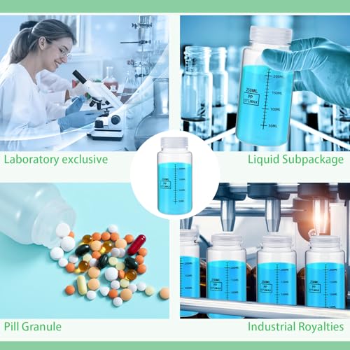 Tatuo 12 Pcs 8oz 250 ml Plastic Sample Bottles with Screw Cap, Liquid Containers with Lid for Lab Reagent Sample Medicine Pill Water Storage, Travel Bottles(Clear,Wide Mouth-Dark Scale)