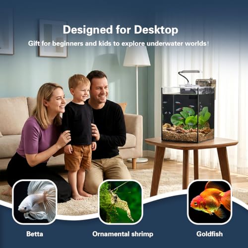 Fish Tank Kit,2.2 Gallon Small Aquarium,Ultra-Clear Nano Aquarium,Betta Fish Tank,Small Fish Tank,Aquarium Starter kit with Light,Filter,Pine Skin Stone,Sand and Artificial Plants - size: 7"L x 7"W x 9.84"H