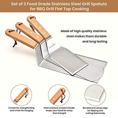 Stanbroil Stainless Steel Spatula Set Tools for Blackstone and Camp Chef Griddle, Metal Long Spatula and Hamburger Turner for Griddle Flat Top BBQ Grill, Set of 3