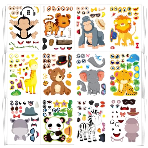 48 Make A Safari Animal Sticker Sheets - Jungle & Zoo Party Favors Supplies - Fun Craft Activities for Kids Ages 3+ - style: Safari Animals