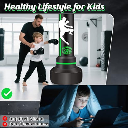 Punching Bag for Adults Teens, Standing Boxing Bag, Men Standing Kickboxing Bag, Suitable for MMA Dummy Karate Home Gym Training Equipment - color: Green and White