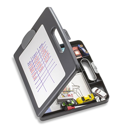 Officemate Clipboard Box with Dry Erase Board, 12 x 13-Inches, Storage Compartments and Carry Handle, Letter and A4 Document Organizer with Front Clip, Charcoal