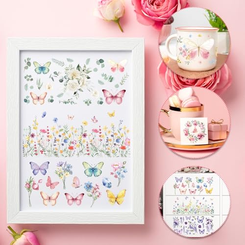 UV DTF Cup Wrap - 10 Sheets Spring Flower UV DTF Cup Wraps for 16 oz Glass, Wildflower Butterfly UVDTF Decals for Water Bottle, Waterproof Floral Rub on Transfer Stickers, DIY Crafts - style: Spring Flower