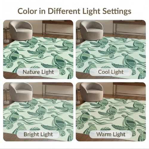 4'x6' Washable Modern Turtle Accent Rug, Mint Green Non-Shedding Small Carpet Pet Friendly & Kids Safe Play Mat for Playroom, Bedroom, Reading Nook | Ref:1953893
