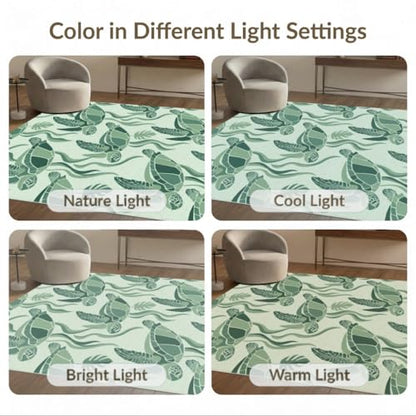 4'x6' Washable Modern Turtle Accent Rug, Mint Green Non-Shedding Small Carpet Pet Friendly & Kids Safe Play Mat for Playroom, Bedroom, Reading Nook | Ref:1953893