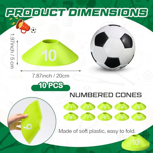 10 Pcs Numbered Sports Disc Cone with Mesh Carry Bag - color: Green