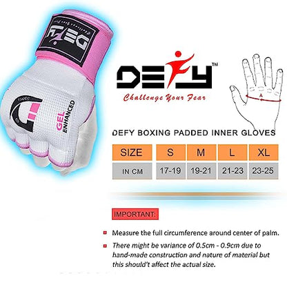 DEFY Padded Inner Gloves Quick 75cm Long Strap – Inner Boxing Gloves Gel Padded Knuckle Protection – Elasticated Boxing Hand Wraps for MMA Muay Thai Kickboxing Martial Arts Pair - color: Black, size: X-Large