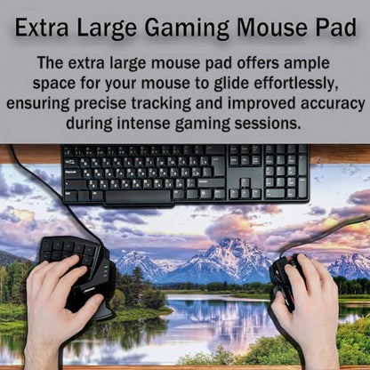Gaming Mouse Pad Green Computer Pad, Large Mousepads Desktop Mats, Mouse Pad Big Waterproof Non-Slip Rubber Base, 35.4 X 15.7 inch for Work/Game/Office Oxbow Bend Grand Teton National Park - color: Oxbow Bend Grand Teton National Park