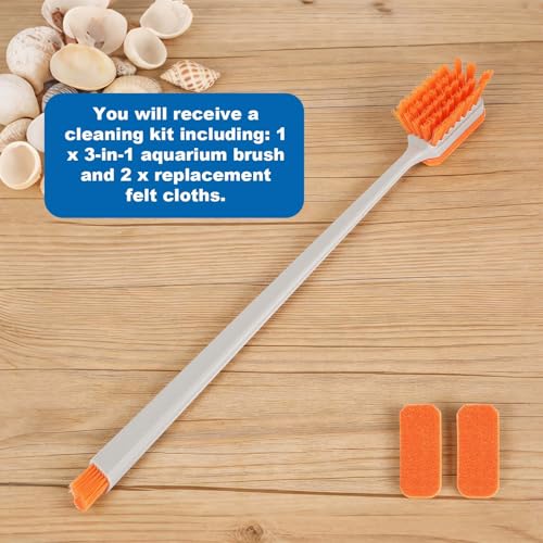 Small Fish Tank Cleaner Brush, Aquarium Algae Scraper Tool with 2 Cleaning Replacement Pads Compact Aquarium Cleaning Kit for Glass & Acrylic Tanks Accessories (Orange)
