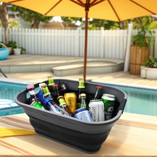 SAMMART 17.5L (4.6 Gallon) Small Collapsible/Foldable/Pop Up/Portable Washing Tub/Storage Basket, Water Capacity 13.5L (1, Grey/Black) - color: Grey/Black