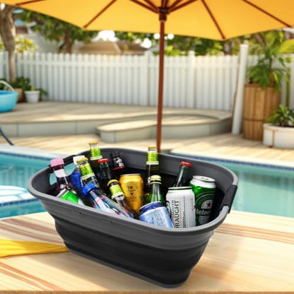SAMMART 17.5L (4.6 Gallon) Small Collapsible/Foldable/Pop Up/Portable Washing Tub/Storage Basket, Water Capacity 13.5L (1, Grey/Black) - color: Grey/Black