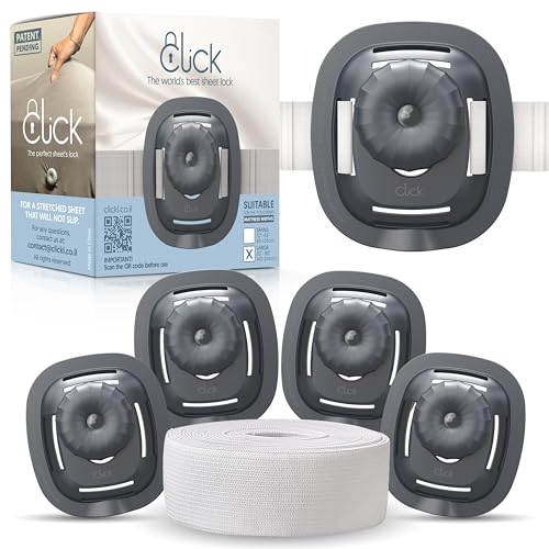 Click Bed Sheet Holder - No Lift Mattress Sheet Clips & Strap for Queen King Size Beds, Sheet Keepers to Keep Sheets on Bed, Heavy Duty Bedsheet Lock Fasteners to Hold Sheets in Place Firm & Tight - color: Gray, size: Standard Beds - Twin XL to Cal-King
