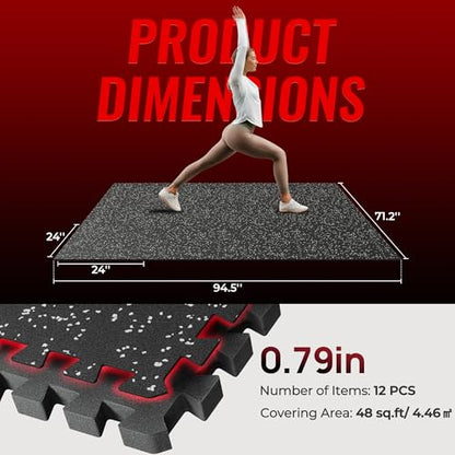 SUPERJARE 0.79'' Extra-Thick Exercise Equipment Mats, 12 Pcs 48 Sq Ft Rubber Top Floor Tiles with High Density EVA Foam, Interlocking Gym Flooring for Home Gym, Workout Mat, Black/Grey - size: 12 Tiles (48 Sq Ft)