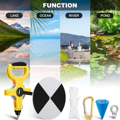 Copkim 7.87 Inch Plastic Secchi Disk Set Secchi Disc with Black and White Quadrants, Steel Cone, Holding Line and 100 ft Tape Measure for Clarity Measurements